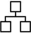 Ícone de organogram Ícone de organograma com três caixas conectadas a uma caixa superior, representando uma estrutura hierárquica.