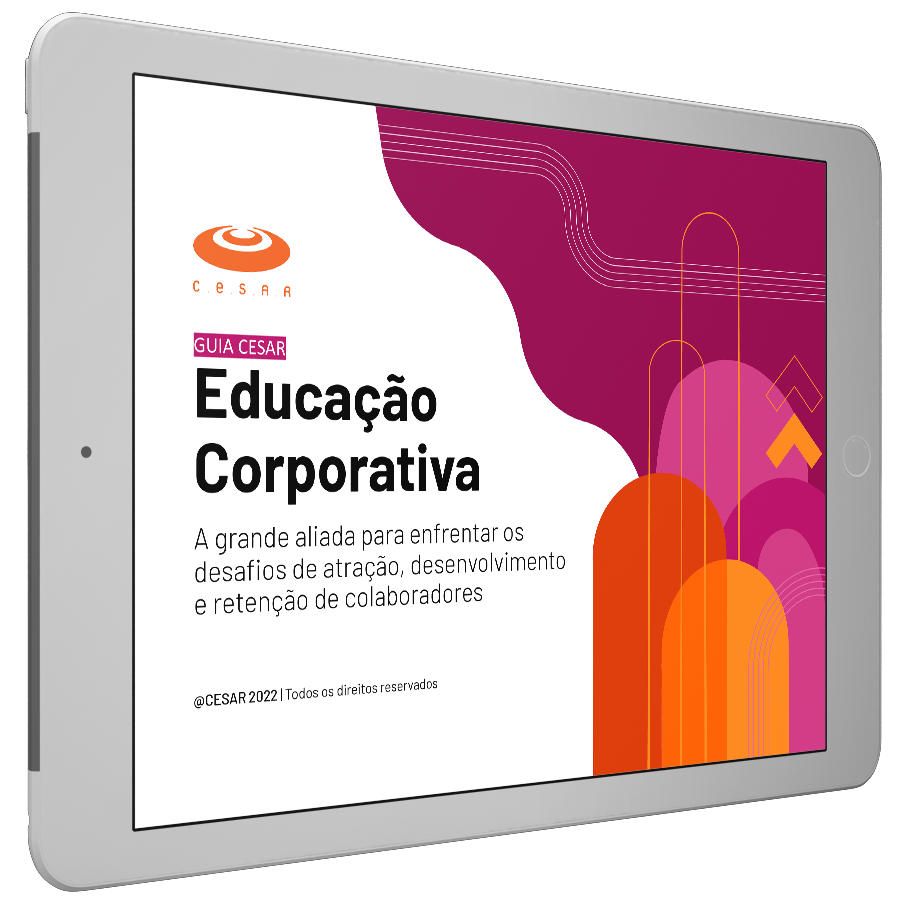 Tablet com a página de Educação corporativa aberta